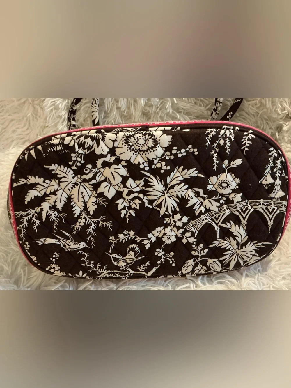 Vera Bradley Imperial Toile Brown Pink Quilted Satchel Shoulder Bag Zip Tote